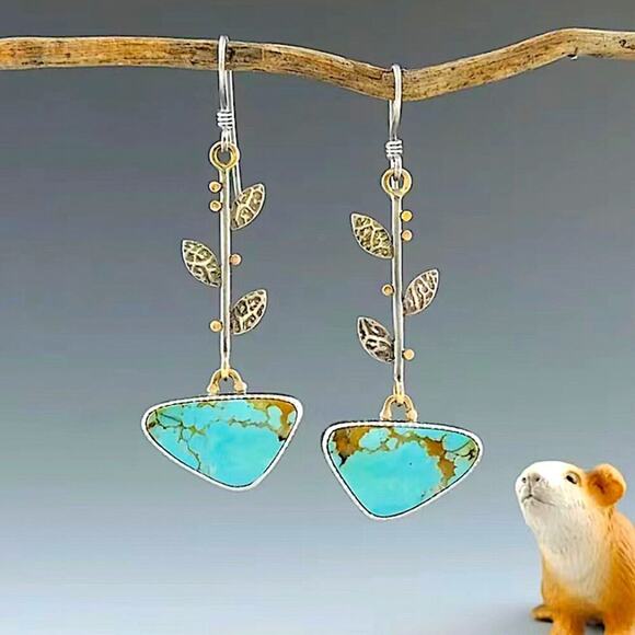 Vintage Turquoise Silver Boho Dangle Drop Earrings - Picture 2 of 4